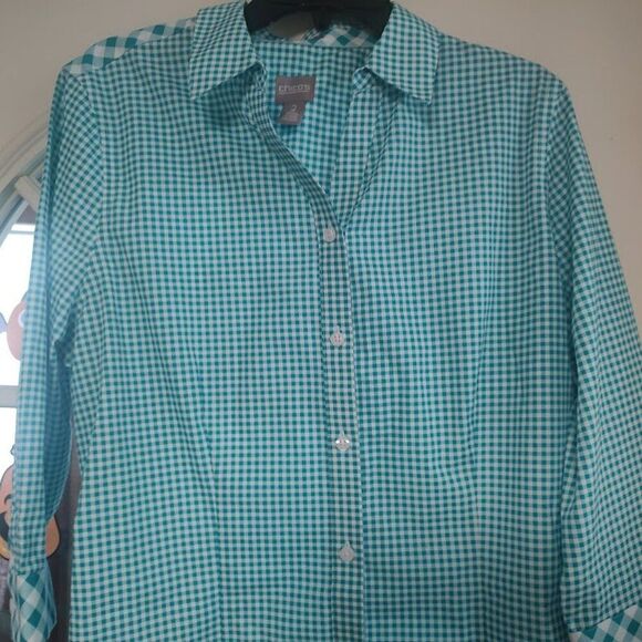 New Chico's Dark Teal 3/4 Sleeve Button Down Wrinkle Resistant Shirt Women's 2 - Picture 2 of 3